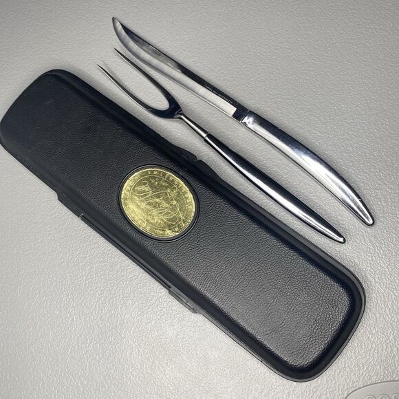 Vintage CHAS D BRIDDELL Carvel Hall Stainless Steel Carving Knife Fork Set MCM - Picture 4 of 8